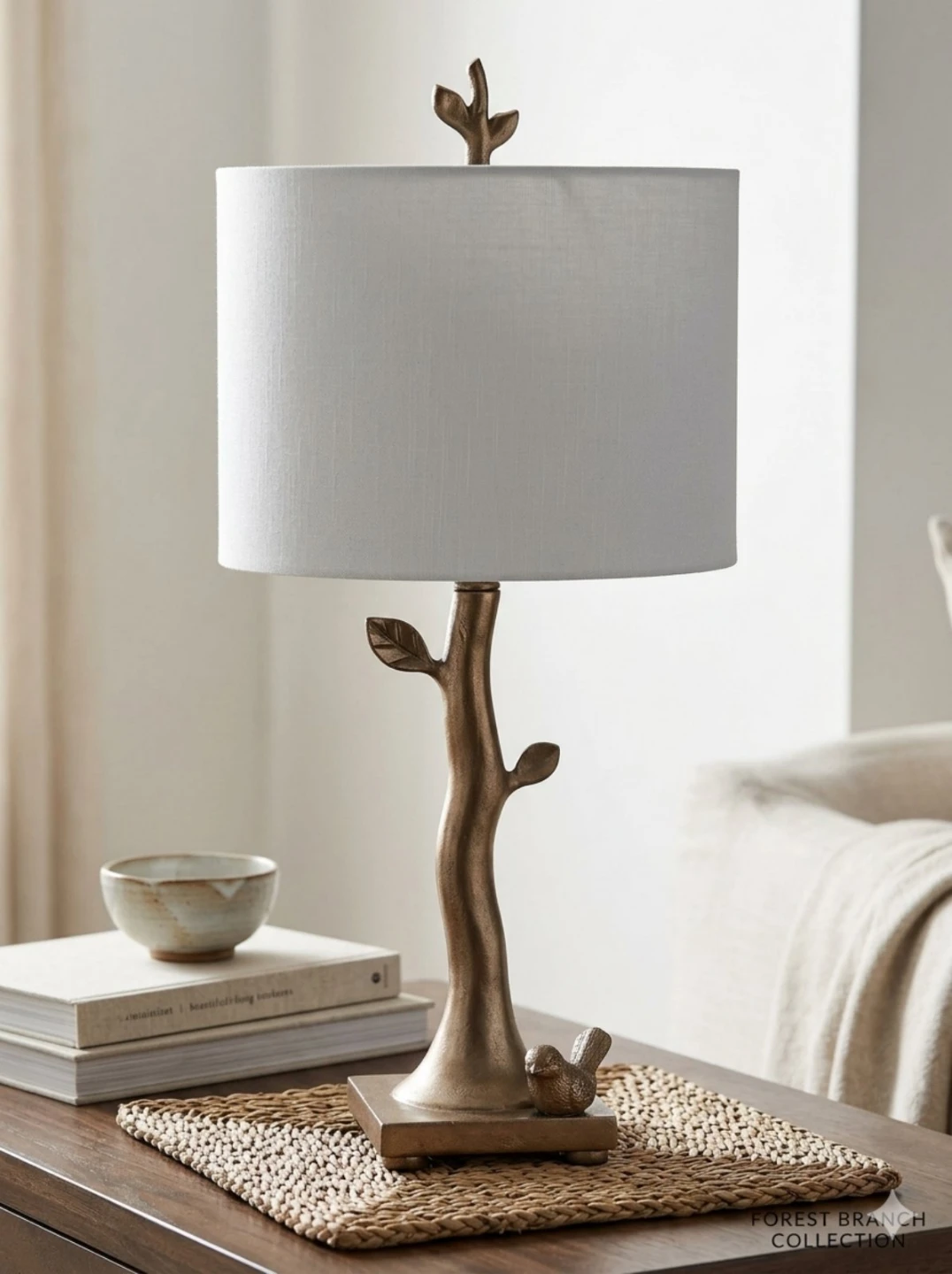 Silver Tree Branch Table Lamp with Bird Accent