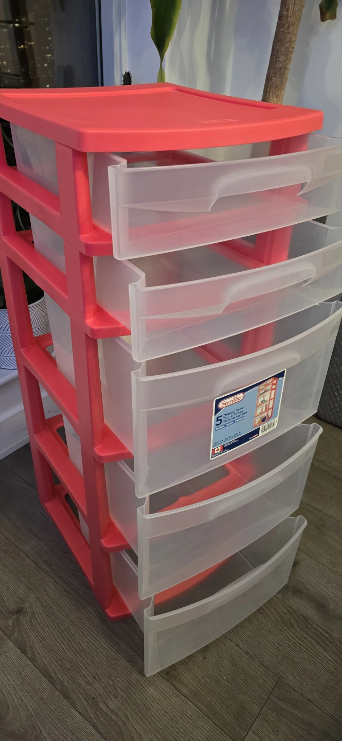 Sterilite 5 Drawer Storage Tower - Red/Clear - photo 3