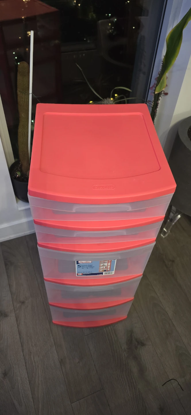 Sterilite 5 Drawer Storage Tower - Red/Clear - photo 2