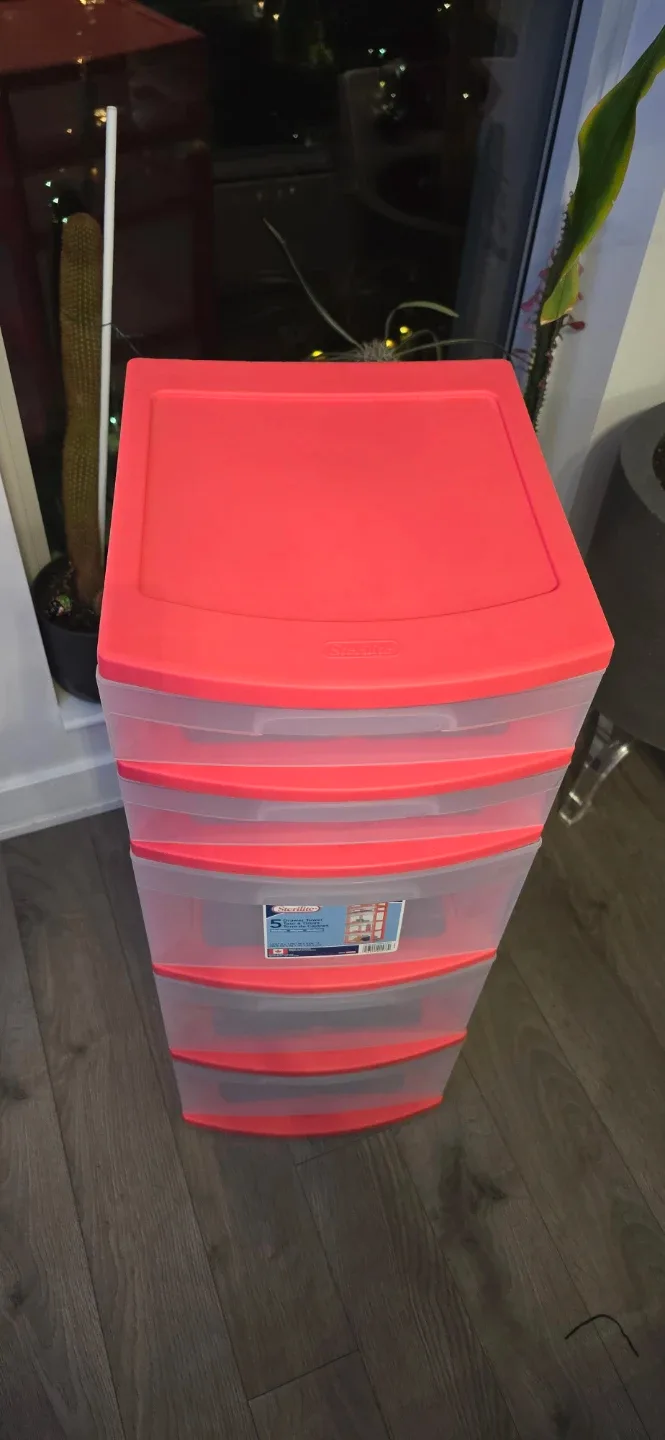 Sterilite 5 Drawer Storage Tower - Red/Clear - photo 2