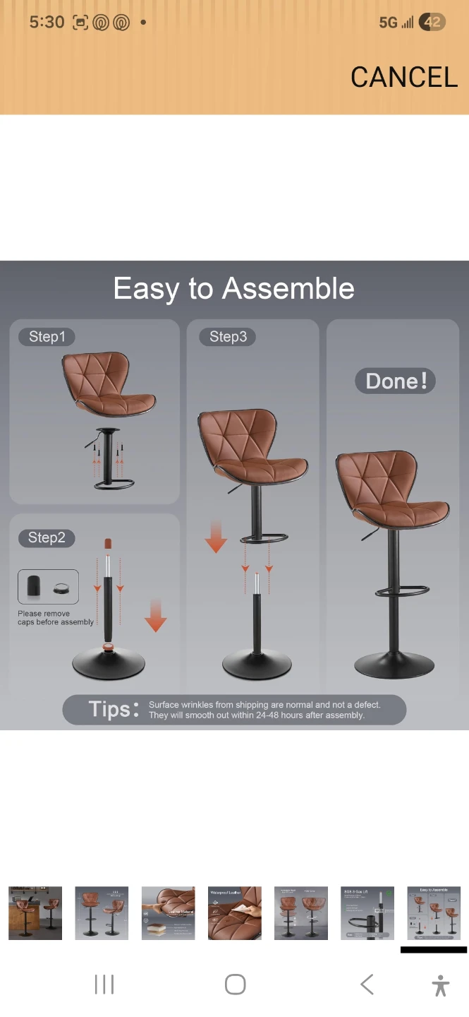 2 Adjustable Swivel Bar Stool - Brown Faux Leather - photo 4