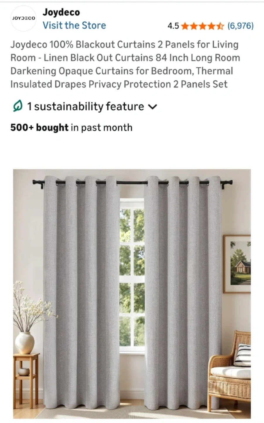 Joydeco 100% Blackout Curtains - 2 Panels