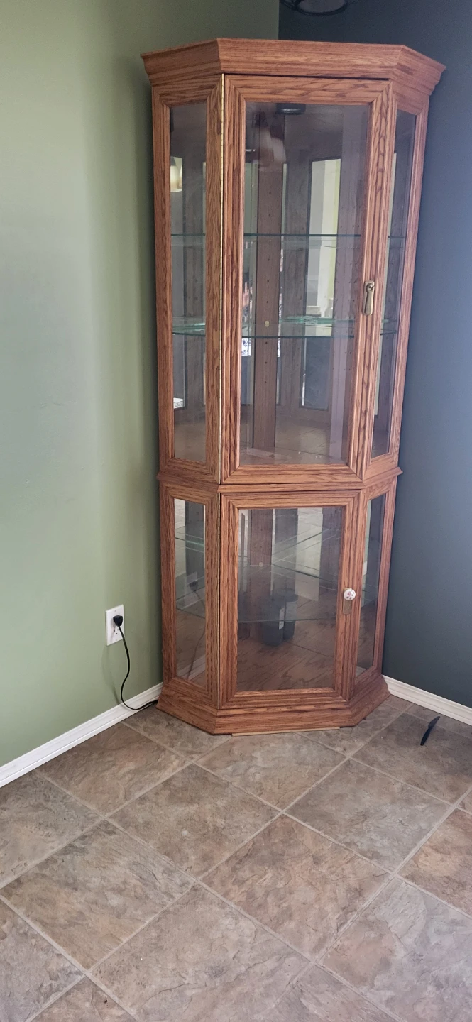 Wooden Corner Display Cabinet with Glass Doors