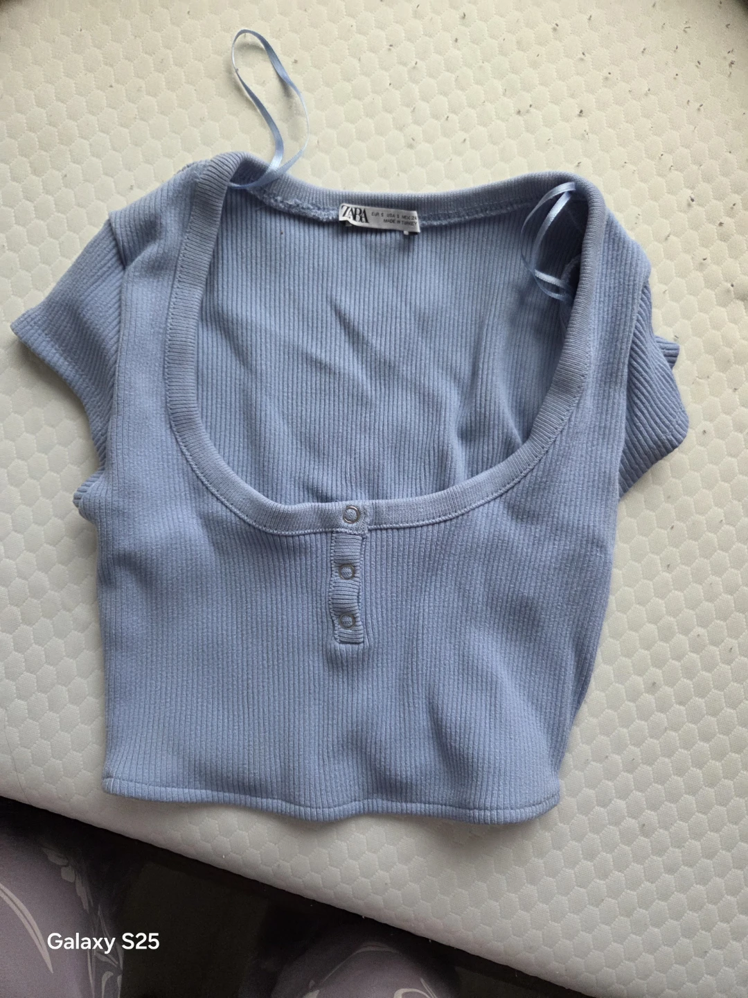 ZARA Baby Blue Ribbed Crop Top Size S - photo 3