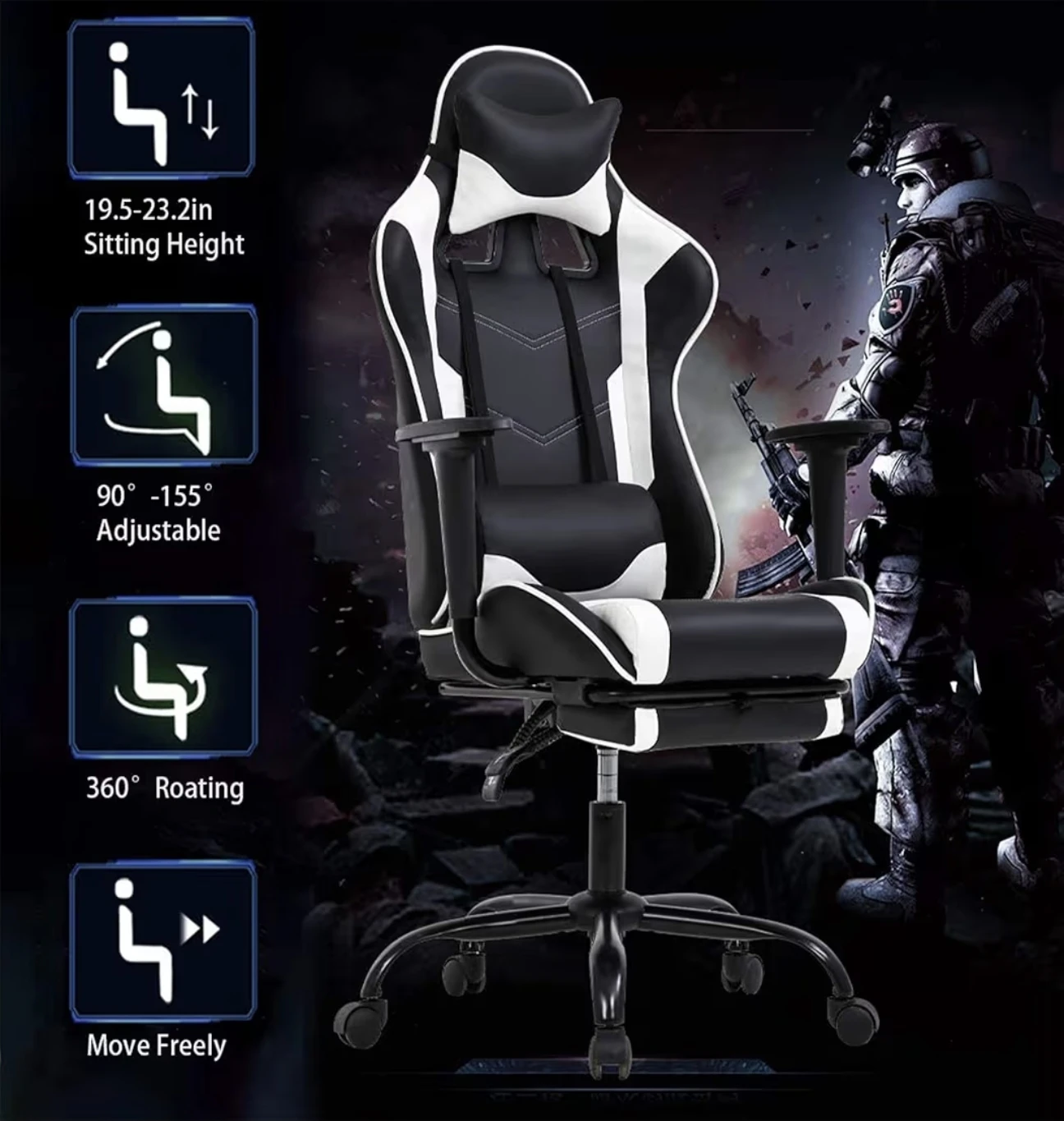Ergonomic Gaming Chair with Footrest - photo 5