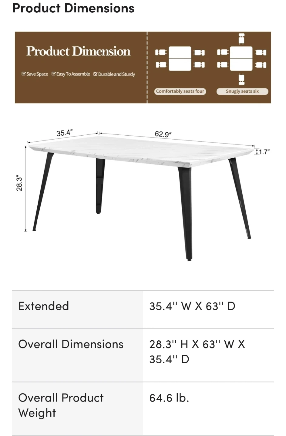 Rectangular Dining Table with Marble Finish - photo 3