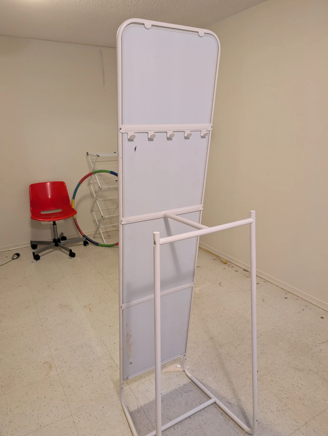 White Standing Mirror with Hooks and Rack - photo 4
