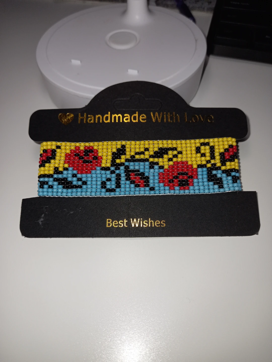 Handmade Beaded Bracelet with Floral Design. Embroidery