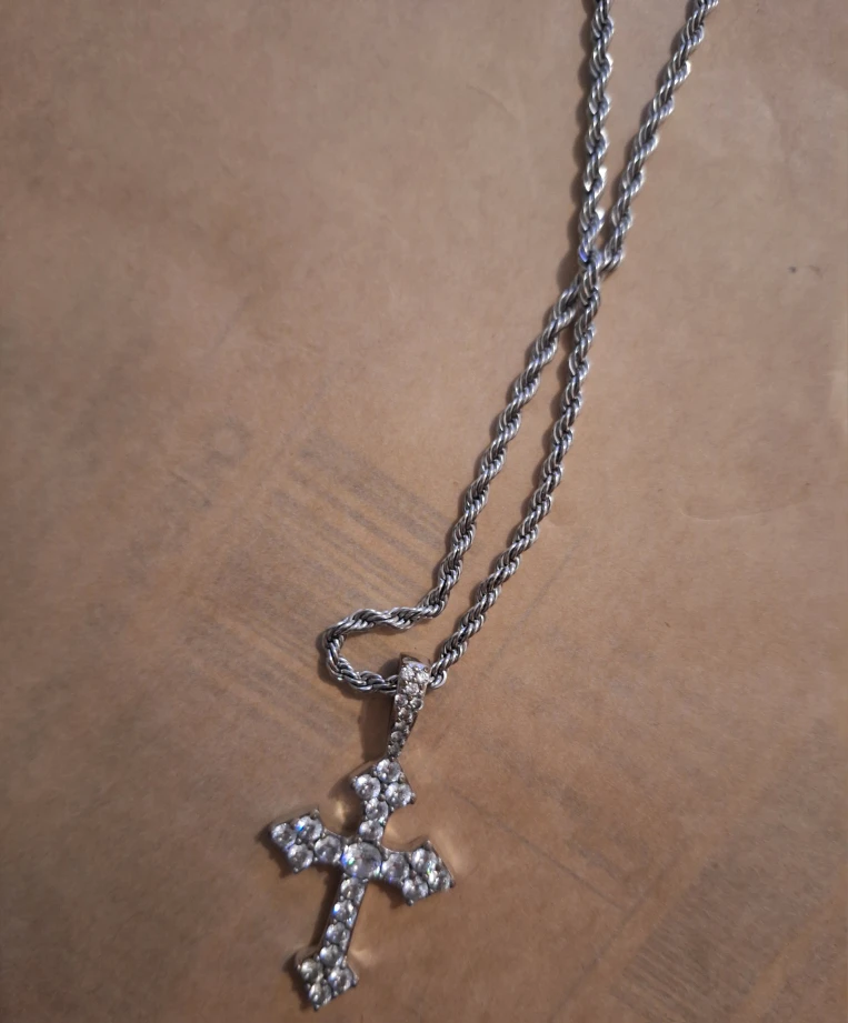 Silver Rope Chain Necklace with Cross Pendant - photo 2