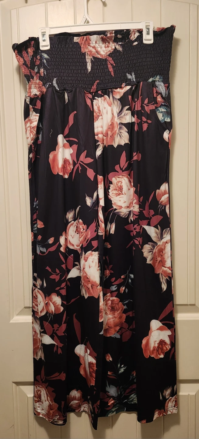 Floral Smocked Waist Wide Leg Pants