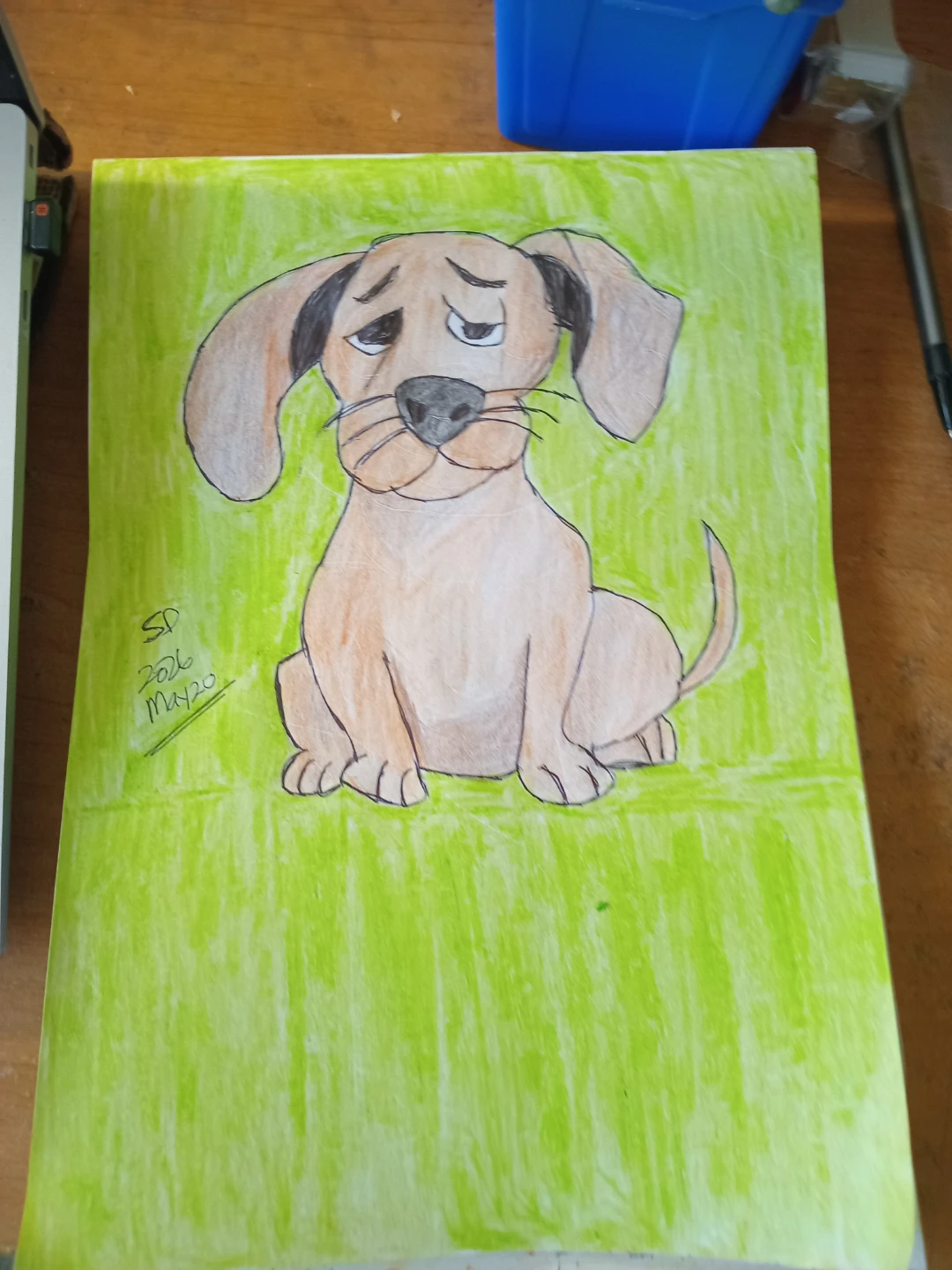 BROWN PUPPY WITH GREEN CRAYON BACKGROUND - photo 3