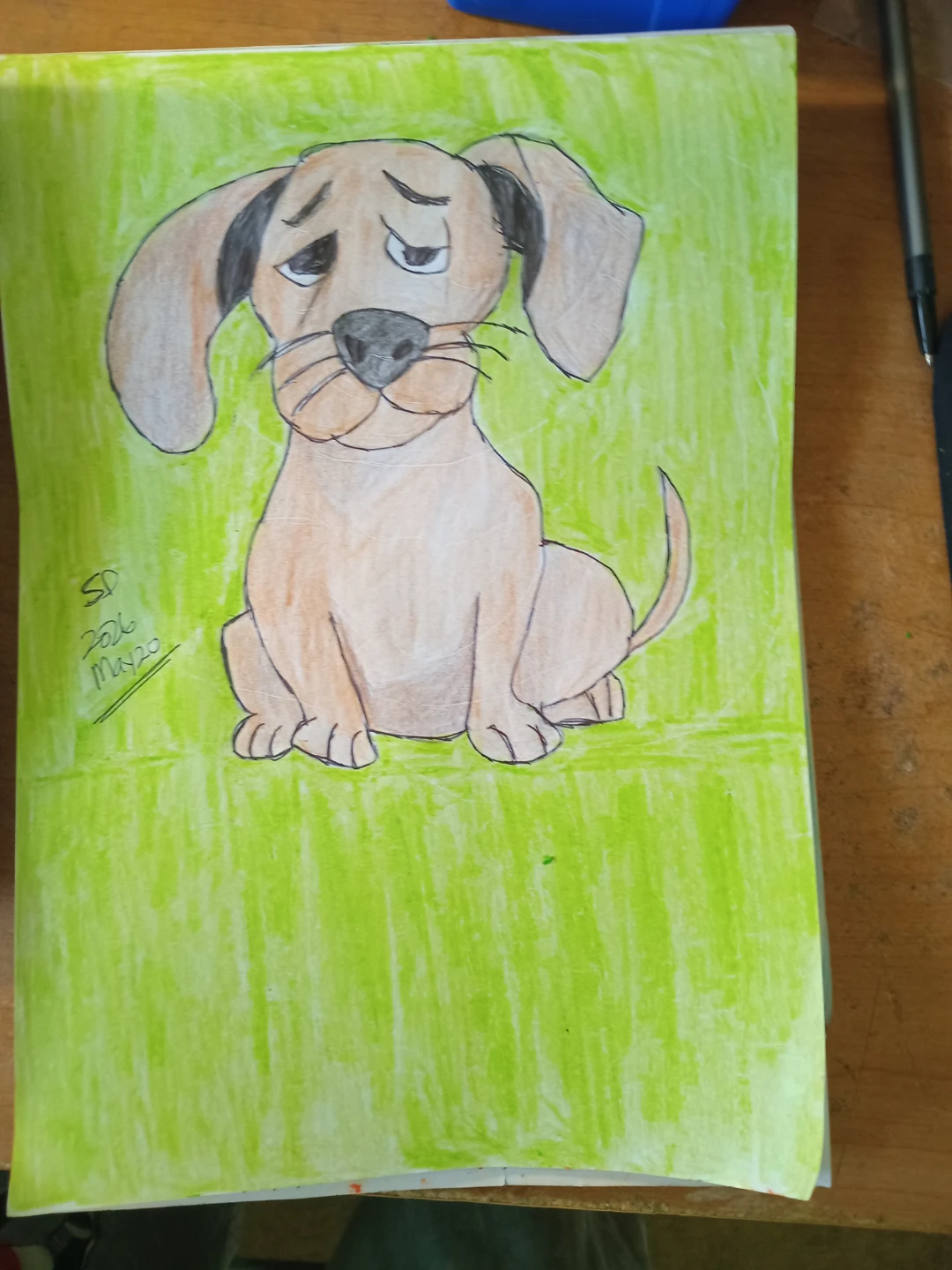 BROWN PUPPY WITH GREEN CRAYON BACKGROUND - photo 4