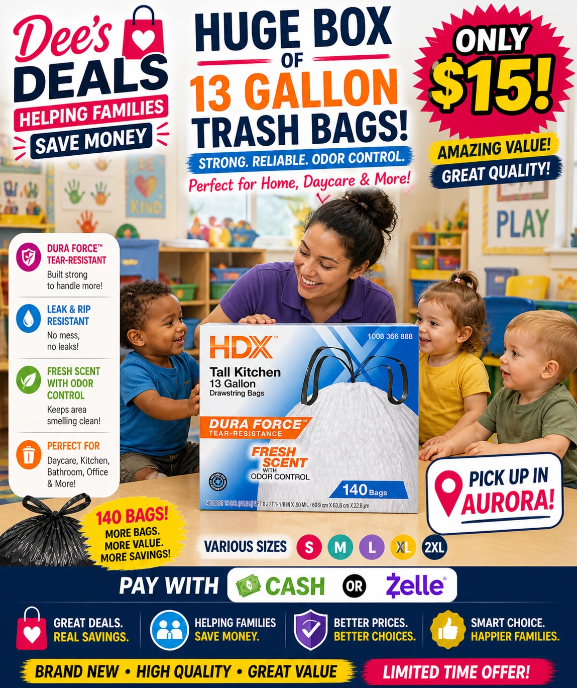 HDX Tall Kitchen 13 Gallon Drawstring Trash Bags - Fresh Scent