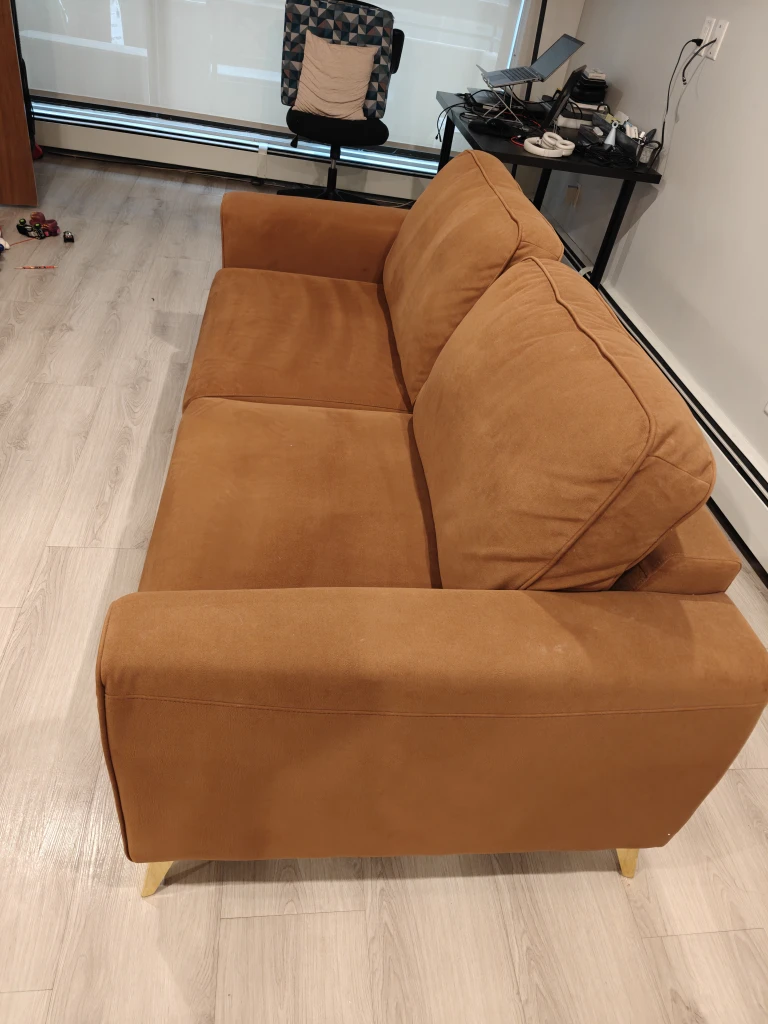 MINT Tan Mid-Century Modern Sofa – Gold Legs - photo 2