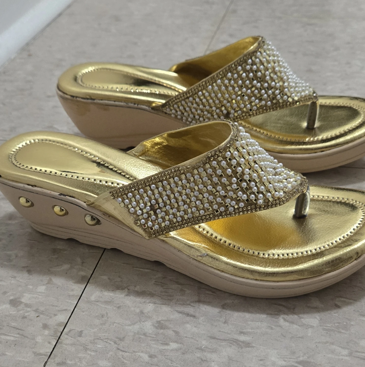 Gold Embellished Wedge Sandals - photo 2
