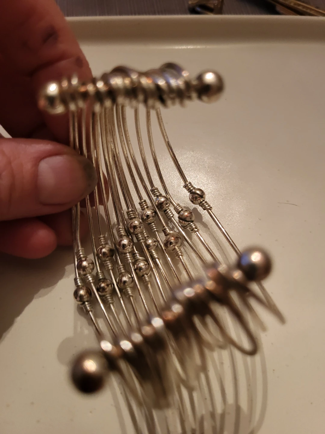 Silver Tone Multi-Strand Coil Bangle Bracelet with Beads
