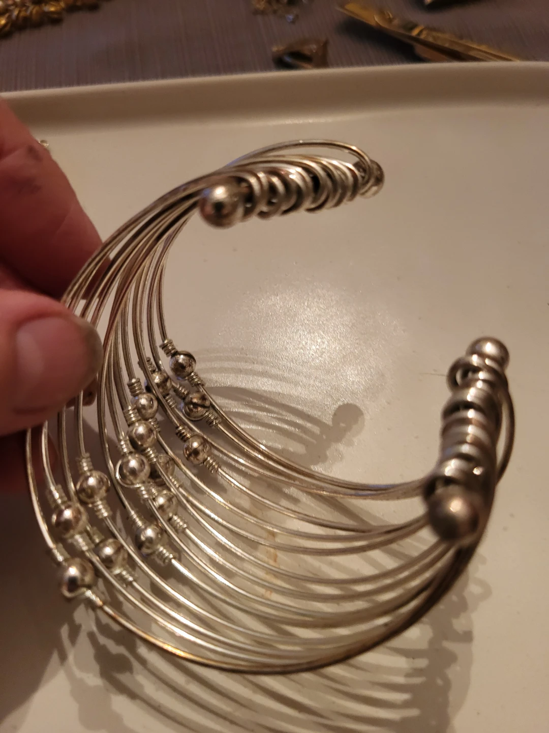 Silver Tone Multi-Strand Coil Bangle Bracelet with Beads - photo 2
