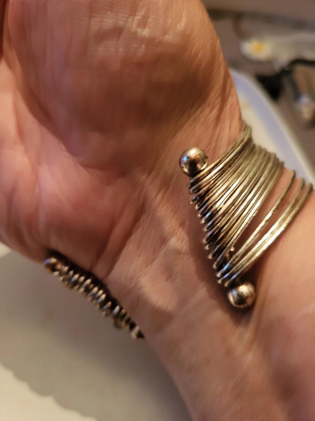 Silver Tone Multi-Strand Coil Bangle Bracelet with Beads - photo 3