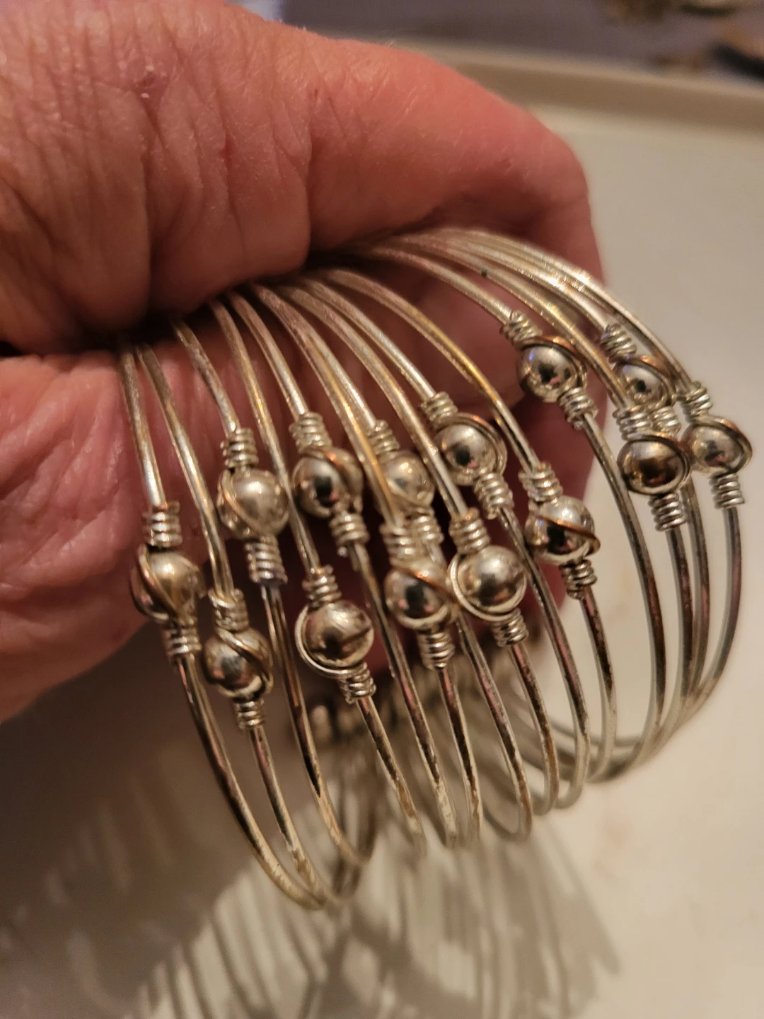 Silver Tone Multi-Strand Coil Bangle Bracelet with Beads - photo 4