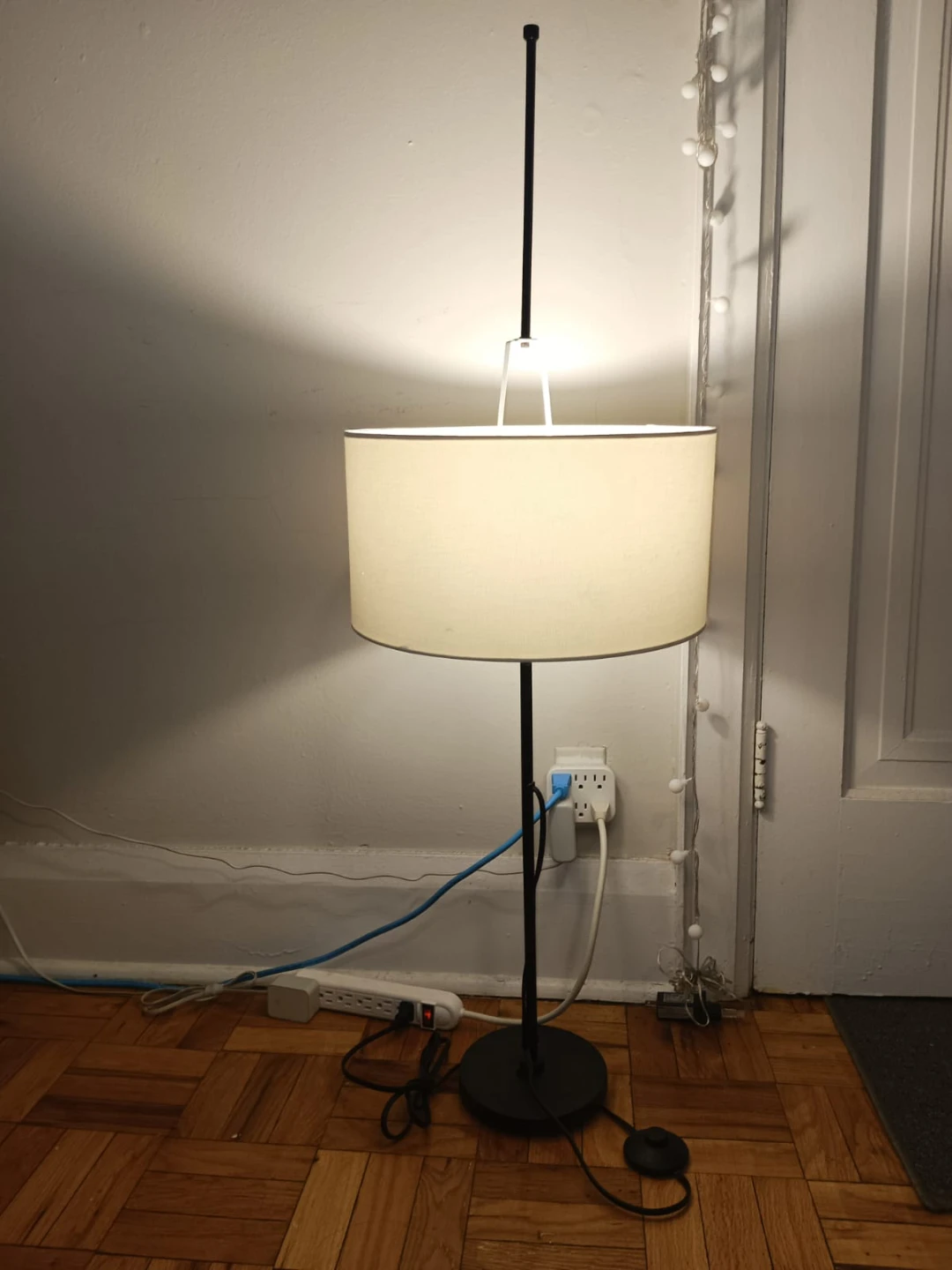 Black Floor Lamp with Drum Shade