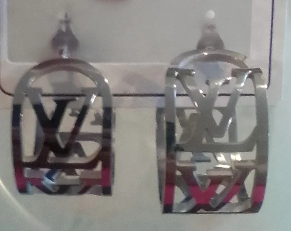 Silver Tone Hoop Earrings with "LV" Logo