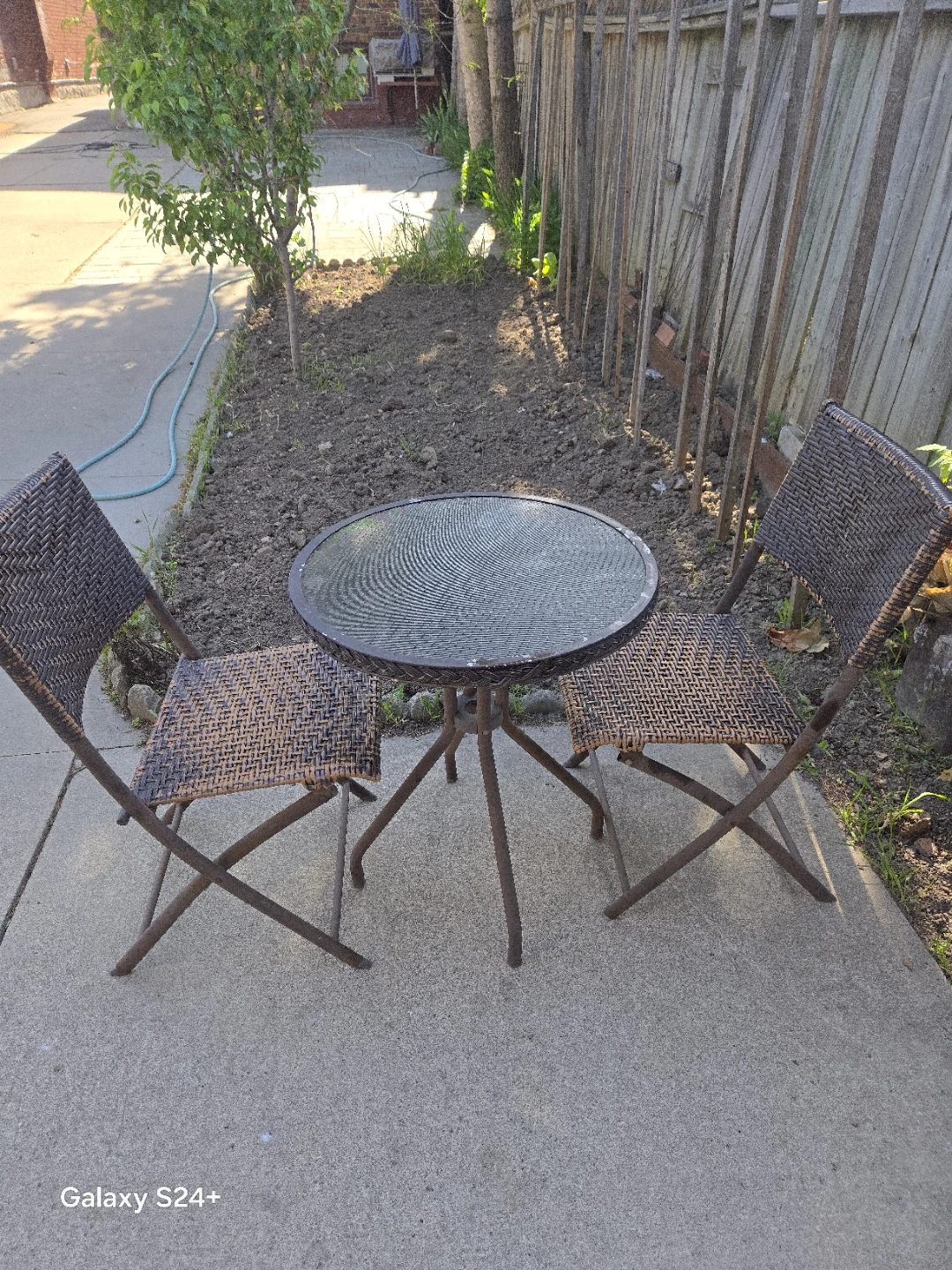 Wicker patio bistro set with table and two chairs - photo 4
