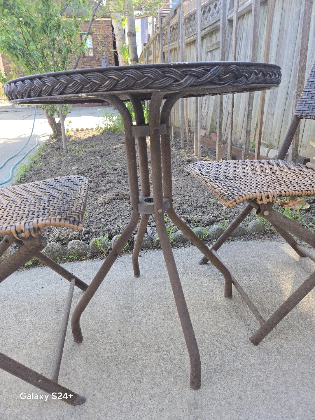 Wicker patio bistro set with table and two chairs - photo 5