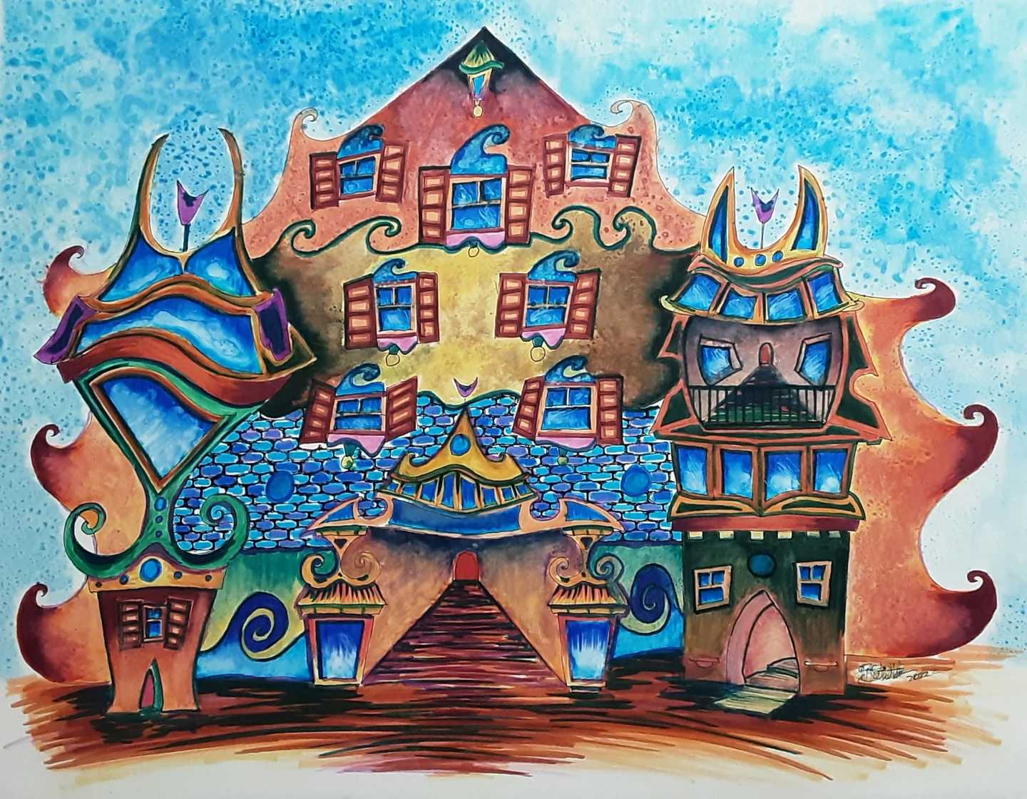 Whimsical Watercolour Art Print - Fantasy Buildings - photo 2