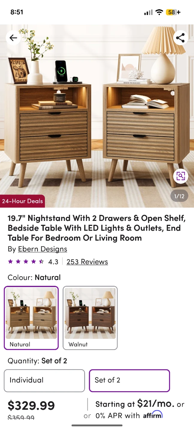 Ebern Designs Set of 2 Nightstand with LED Lights - photo 2