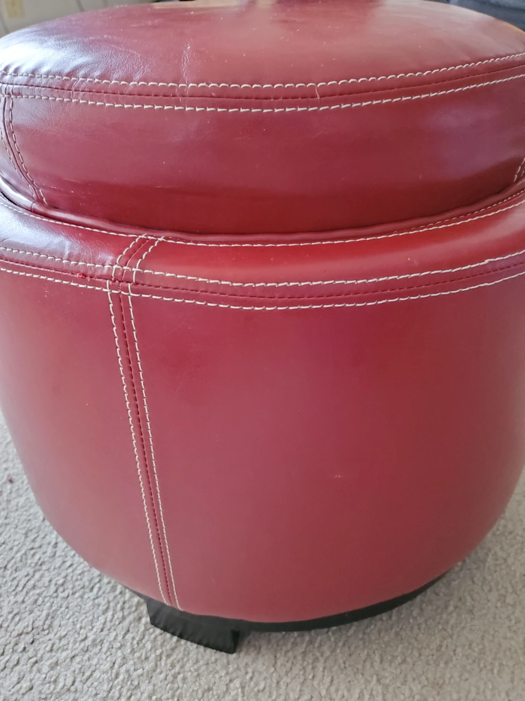 Red Faux Leather Storage Ottoman with Tray