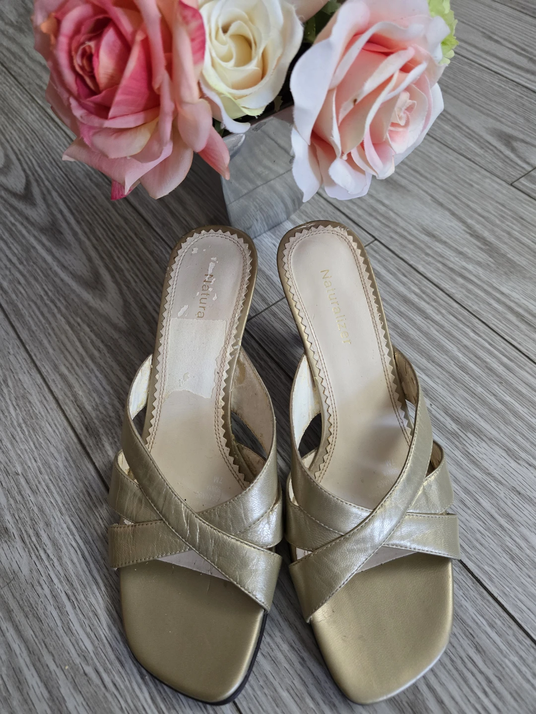 Naturalizer Gold Strappy Heeled Sandals Size 7