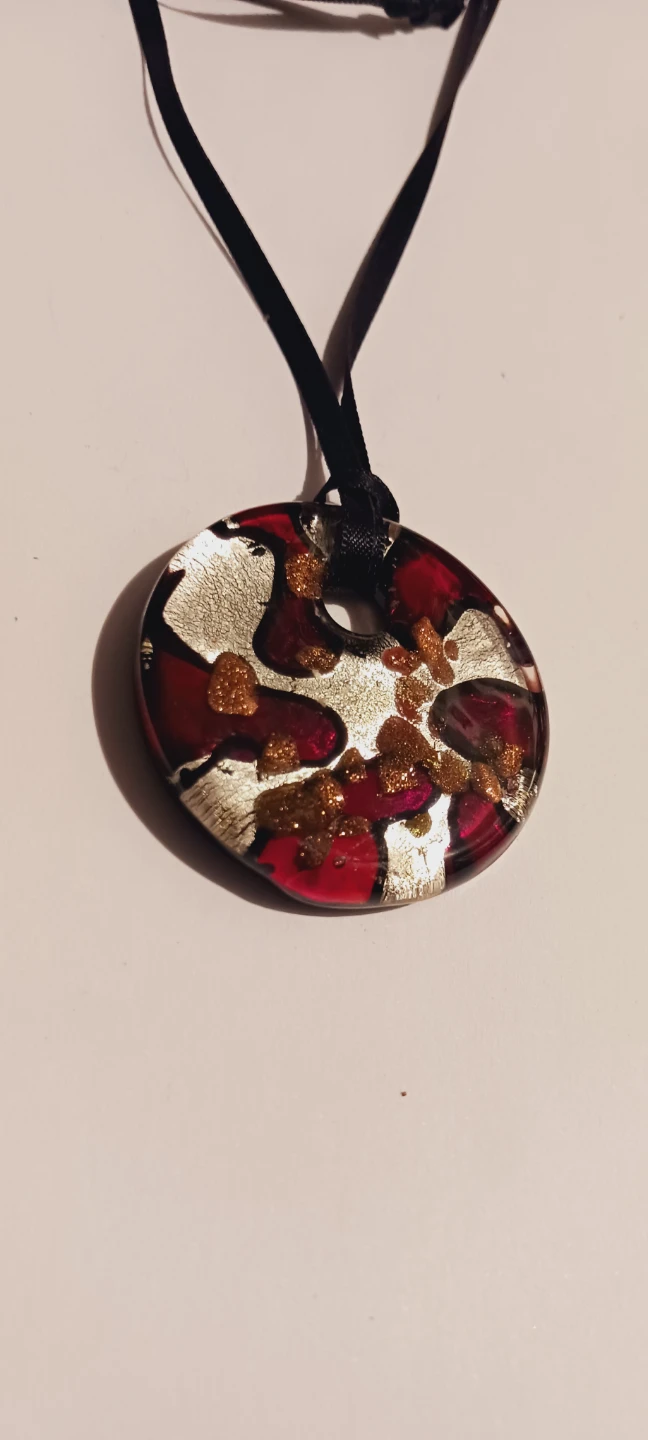 One of a Kind Art Glass Red & Silver Swirl Pendant Necklace - photo 3