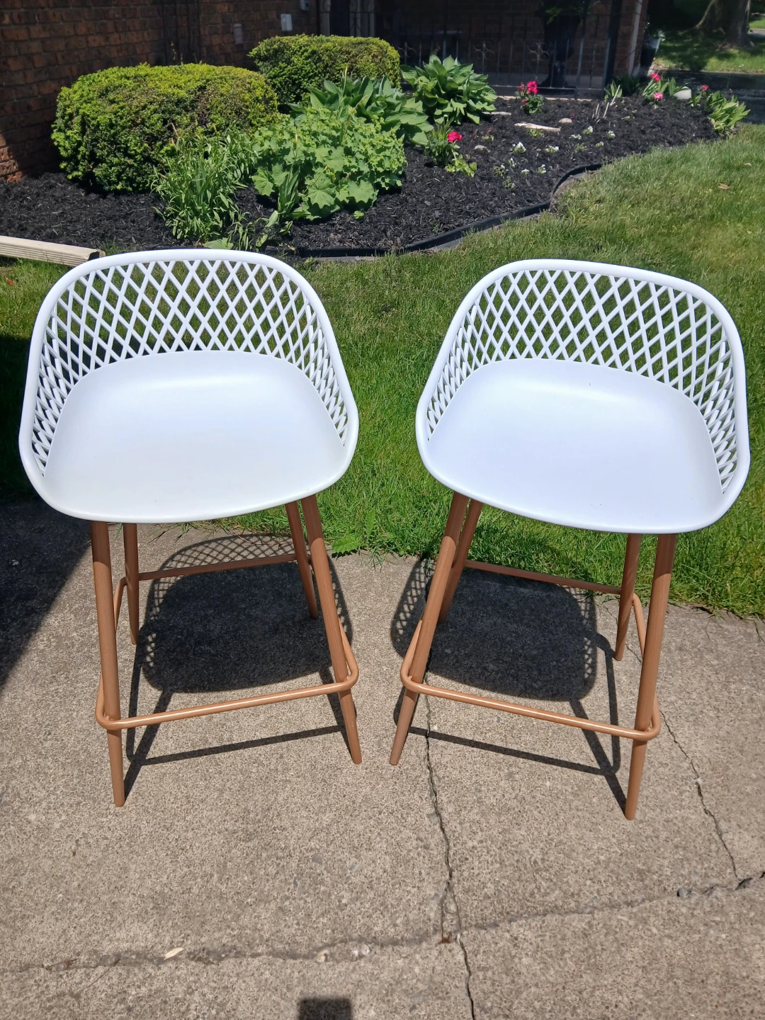 White Bar Stools with Wood Legs - Set of 2