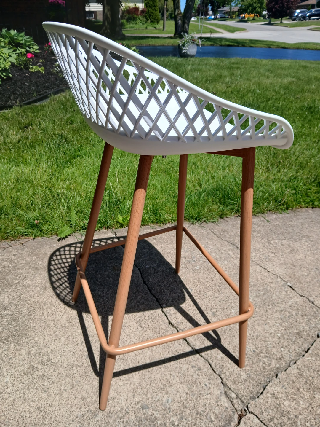 White Bar Stools with Wood Legs - Set of 2 - photo 3