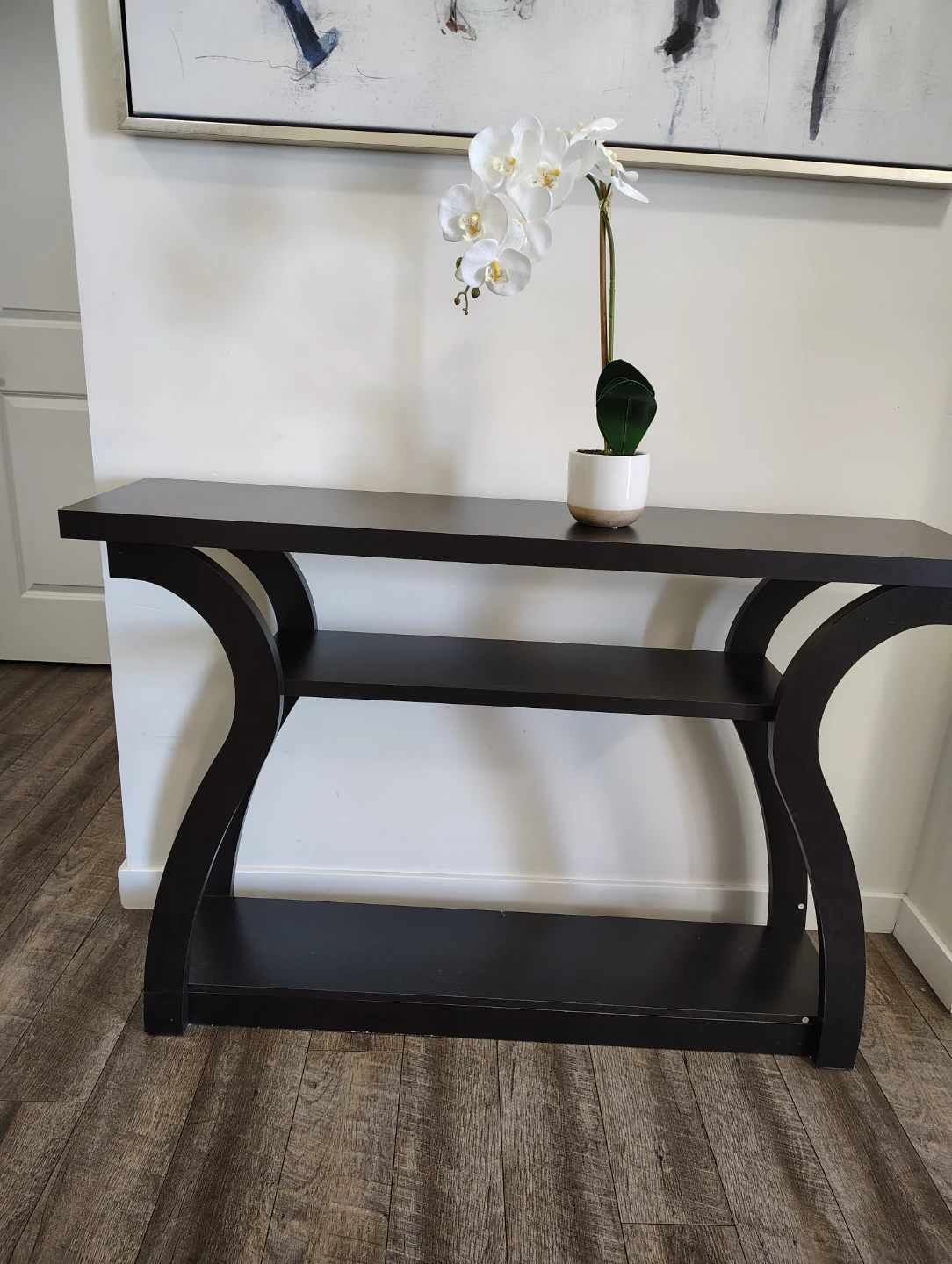 Dark Wood Console Table with Two Shelves