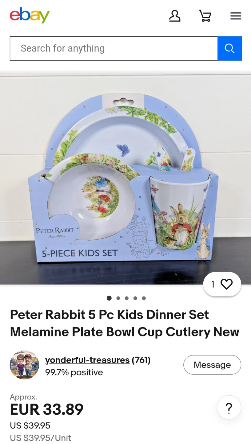 New Peter Rabbit 5 Piece Kids Dinnerware Set - photo 5