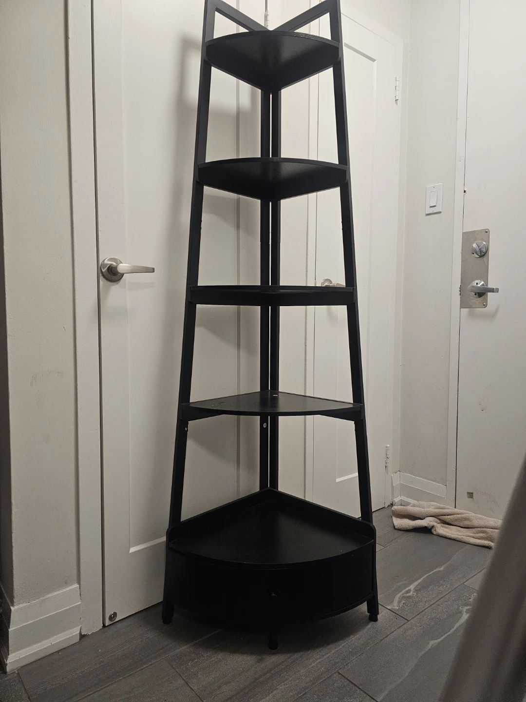 Black Corner Shelf with Drawer