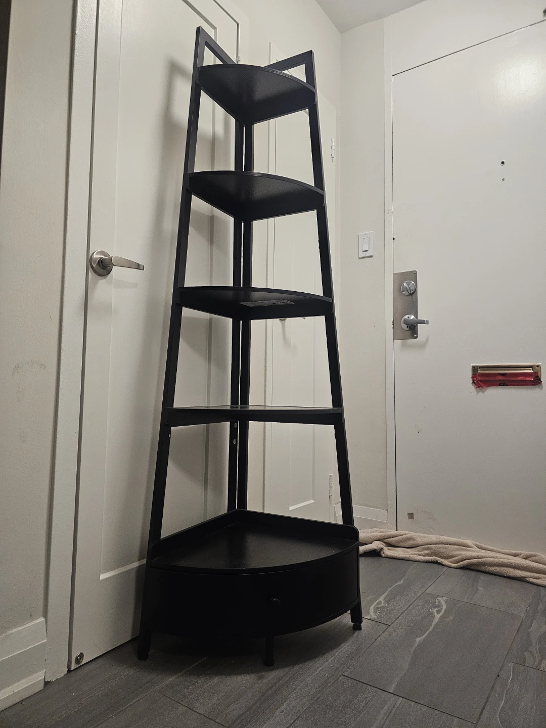 Black Corner Shelf with Drawer - photo 3