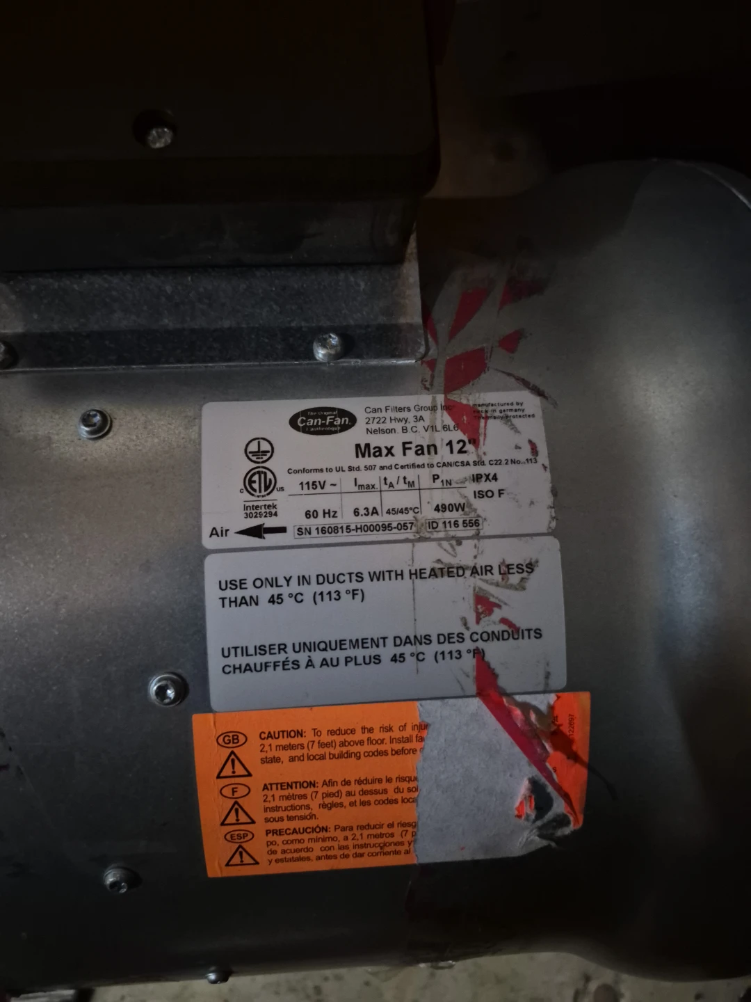 Can-Fan Max Fan 12" Inline Fan