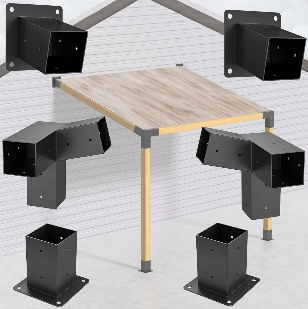 Pergola Post Brackets Kit 4x4 Wood Lumber Heavy Duty Black Metal