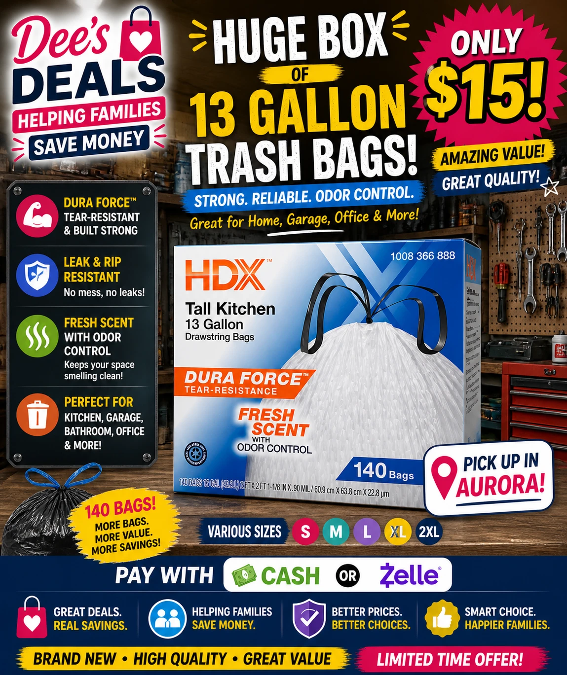 HDX Tall Kitchen 13 Gallon Drawstring Trash Bags - Fresh Scent - photo 2