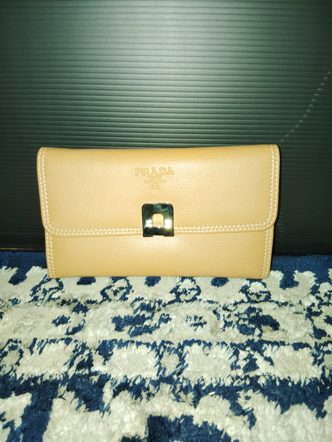 Leather Trifold Wallet - Beige