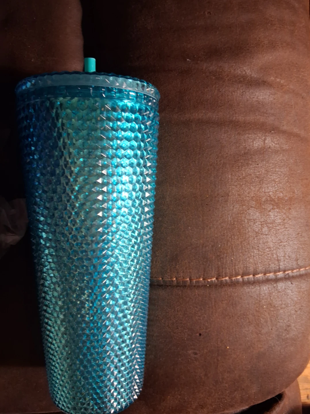 Blue Diamond Studded Tumbler with Straw