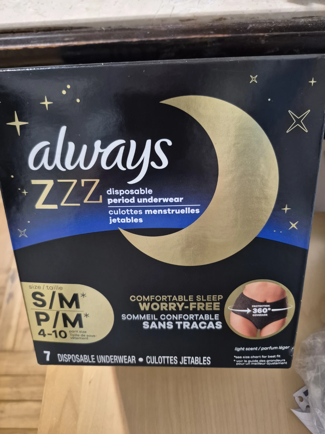 BNIB)Always ZZZ S/M Disposable Period Underwear 7 Count