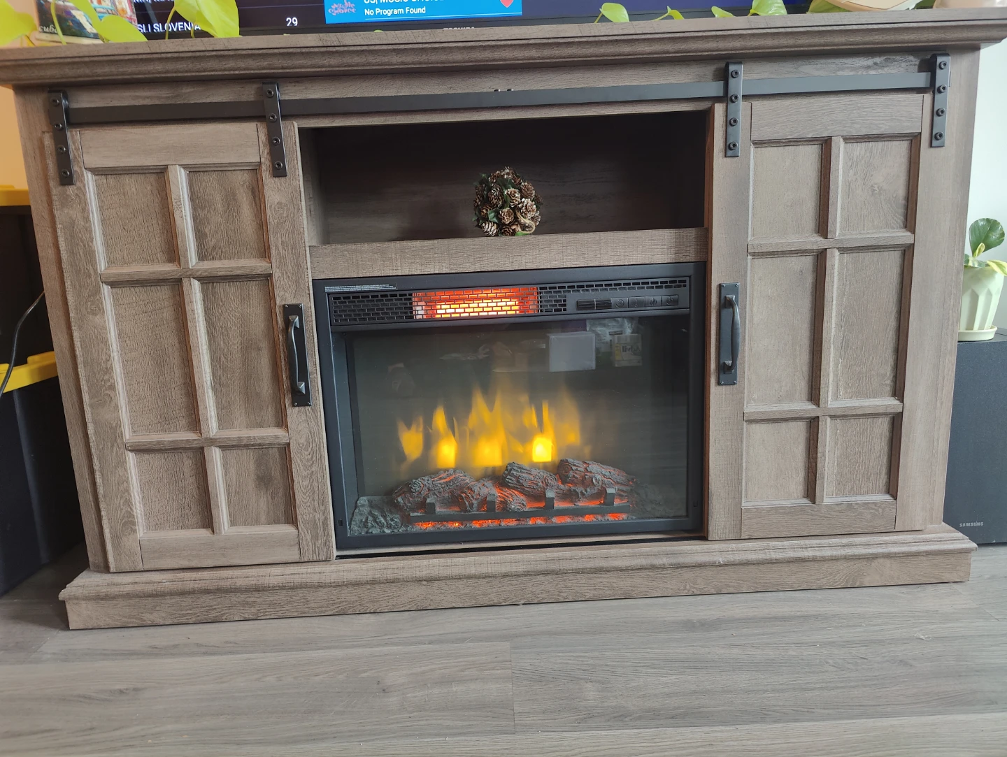 Farmhouse TV Stand with Electric Fireplace