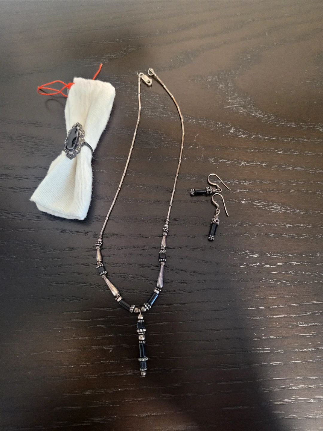 Black Onyx Necklace, Earrings, and Ring Set