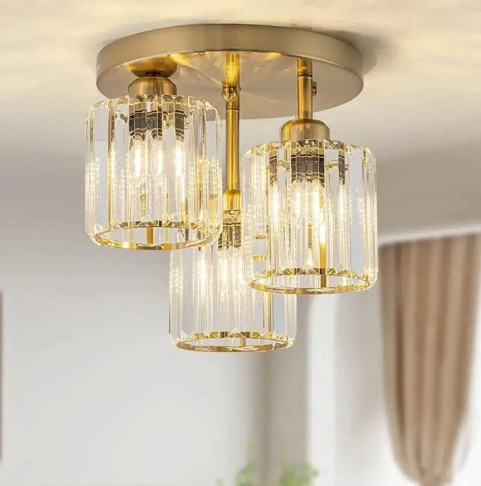 Flush Mount Crystal Ceiling Light Fixture - 3 Light