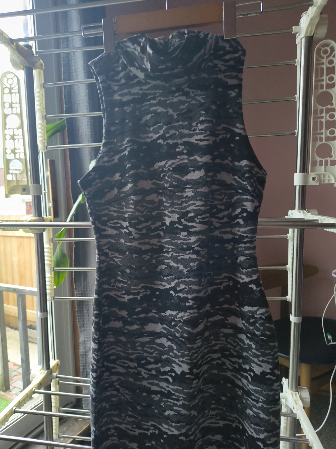Sleeveless Black & Grey Camo Print Dress