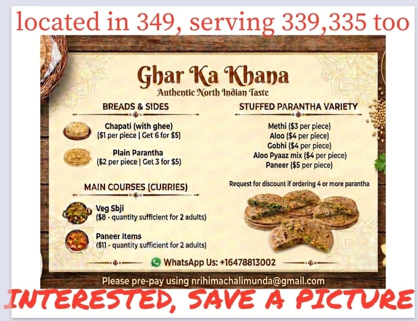 Tiffin by 'Ghar Ka Khana' wtsapp on +16478813002