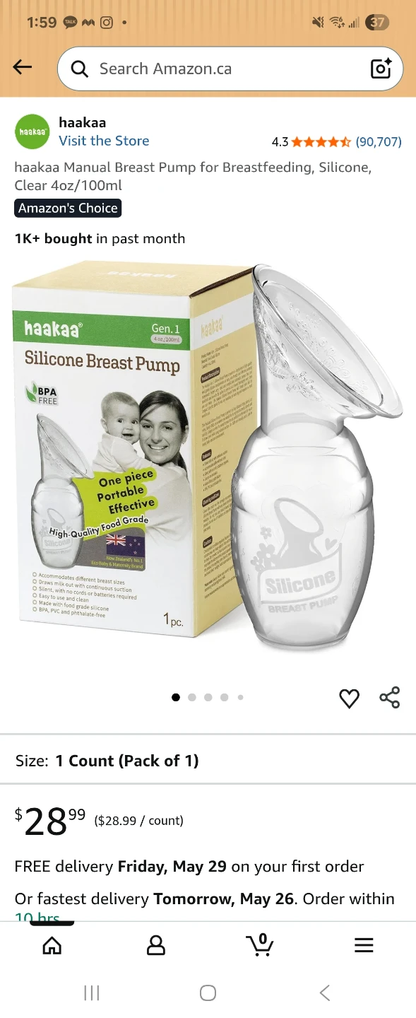 haakaa Manual Silicone Breast Pump - Clear 4oz/100ml